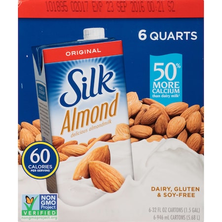 Silk Aseptic Original Pure Almond Milk 1 Qt. Carton, PK6